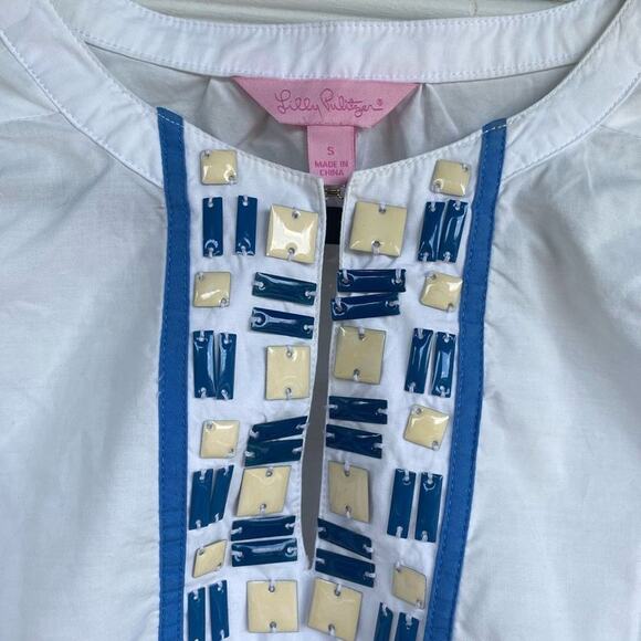 Lilly Pulitzer Blue White Tunic Blouse Vibrant Shell Turtle Print, Sz Small - Picture 6 of 8
